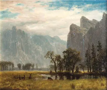  ??  ?? Albert Bierstadt (1830-1902), Yosemite Valley, ca. 1863. Oil on paper mounted on board, 6¾ x 8 in. Collection of Gilbert Waldman. Photo by Loren Anderson Photograph­y.