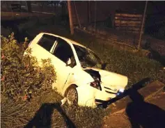  ??  ?? Photo shows the car, which crashed into a drain at Jalan Datuk Marican Salleh early yesterday.