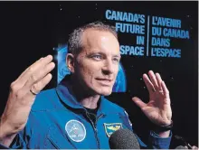  ?? FRED CHARTRAND THE CANADIAN PRESS ?? Canadian astronaut David Saint-Jacques will be part of a team of astronauts that will blast off Monday on their way to the Internatio­nal Space Station. He’s been training for the mission for over two years.