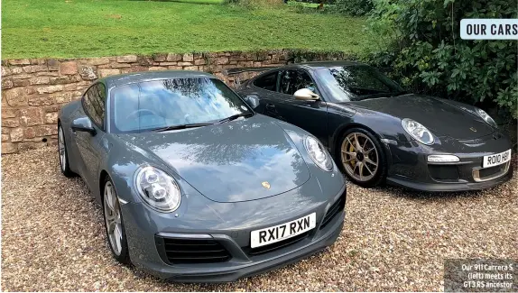  ??  ?? Our 911 Carrera S (left) meets its GT3 RS ancestor