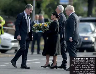  ?? ?? Leigh-on-Sea Prime Minister Boris Johnson, home secretary Priti Patel, and leader of the Labour Party Sir Keir Starmer, lay flowers in tribute to Sir David Amess at Belfairs Methodist church