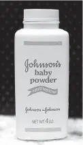  ?? AP Photo/Jeff Chiu, File ?? A bottle of Johnson’s baby powder is displayed April 15, 2011, in San Francisco. A jury ruling on Thursday in St. Louis, awarded Louis Slemp, a Virginia woman, a record-setting $110.5 million in the latest lawsuit alleging that using Johnson &...