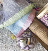  ??  ?? Relax Mama gift basket features inabel towel, lavender soy cold-pressed candle, massage oil with lavender, handwoven yoga mat (buri banig) by Aklan Ati Community (sourced from Aklan).