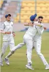  ?? PTI ?? India A bowler Mohammad Siraj celebrates after a dismissal in Bengaluru on Tuesday