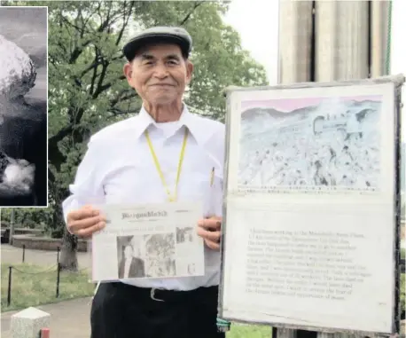  ??  ?? BOMB survivor Inosuke Hayasaki, 88, at the Nagasaki Peace Park in Japan, one month before the 74th anniversar­y of the historic event. | CHULUMANCO MAHAMBA