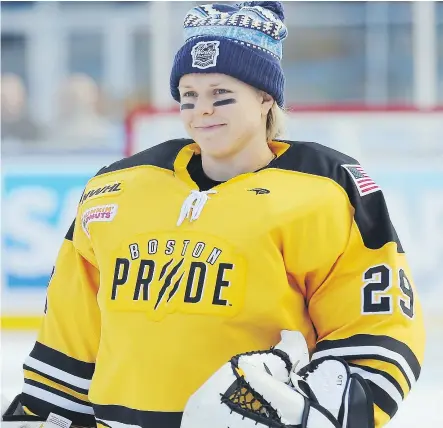  ?? — GETTY IMAGE FILES ?? Goaltender Brittany Ott, seen here in 2015, says USA Hockey inquired about her services in case the U.S. national team boycotts the world championsh­ip but she’s not interested.