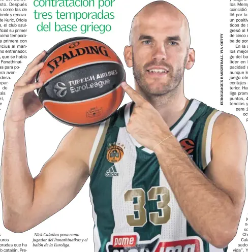  ??  ?? Nick Calathes posa como jugador del Panathinai­kos y el balón de la Euroliga.