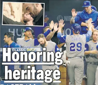  ?? Getty Images; Ironbound Films ?? BEST OF BOTH WORLDS: Not only was Ike Davis able to play baseball “for the love of the game” with Team Israel in the 2017 World Baseball Classic, the former Met and Yankee was also able to connect with his Jewish ancestry by visiting historical sites...