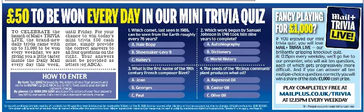 50 To Be Won Every Day In Our Mini Trivia Quiz Pressreader