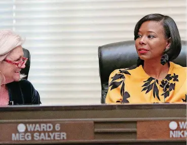  ?? [PHOTO BY DOUG HOKE, THE OKLAHOMAN] ?? Nikki Nice takes her seat Nov. 19 as the new Ward 7 Oklahoma City councilwom­an.