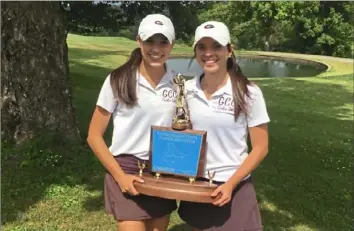  ?? Photo submitted ?? Twins Meghan and Ella Zambruno are once again ready to grab the championsh­ip trophy for Greensburg Central Catholic.