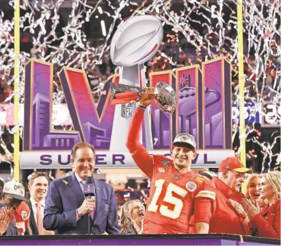  ?? JAMIE SQUIRE/GETTY IMAGES ?? The Chiefs won their third Super Bowl title in five years. On the way this season, Patrick Mahomes and Co. won playoff games on the road.