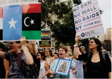  ?? Munoz Alvarez / AFP ?? People protest against the Muslim and refugee ban at Union Square in New York