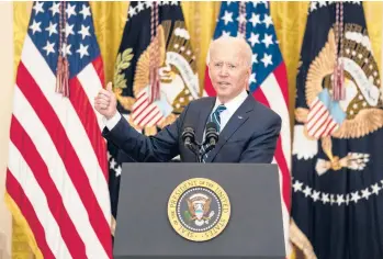  ?? DOUG MILLS/THE NEW YORK TIMES ?? President Joe Biden speaks during his first formal news conference Thursday.