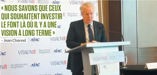  ?? PHOTO PHILIPPE ORFALI ?? Jean Charest a animé hier la 2e journée Vision 2025 de l’associatio­n des industries aérospatia­les du Canada (AIAC) à Montréal. L’ancien premier ministre du Québec a également commenté la situation dans l’industrie du matériel ferroviair­e au pays.