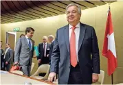  ?? (AFP) ?? UN Secretary-General Antonio Guterres arrives at a pledging conference for war-ravaged Yemen on Tuesday at the UN office in Geneva