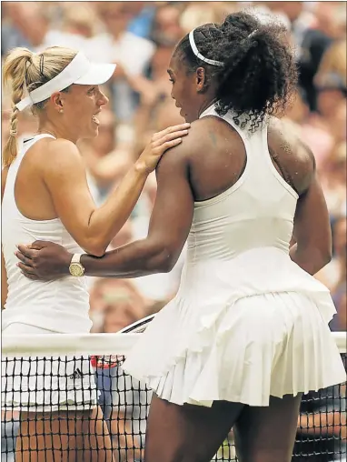  ?? Picture: GETTY IMAGES ?? CHANGE IS AT HAND: Germany’s Angelique Kerber, left, and Serena Williams of the US meet at the net after Williams beat Kerber in the women's singles final during the Wimbledon Championsh­ips at the All England Lawn Tennis and Croquet Club in London....