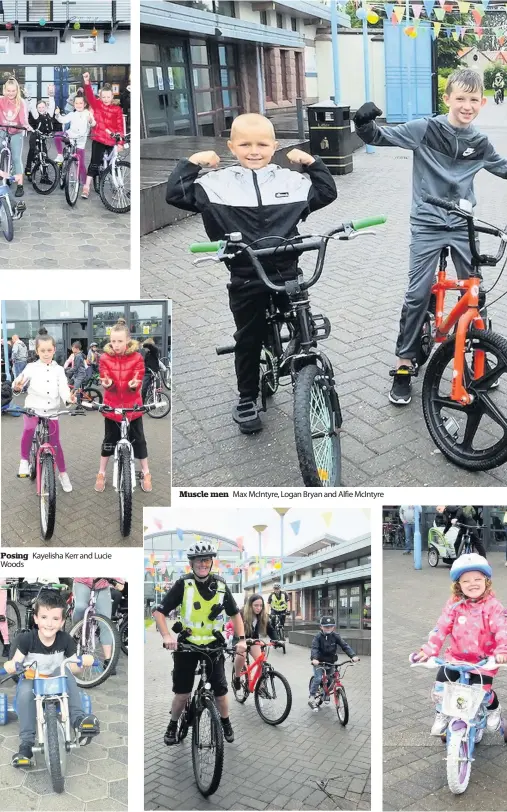  ??  ?? Posing Woods
Kayelisha Kerr and Lucie
Muscle men
Max McIntyre, Logan Bryan and Alfie McIntyre
Ready to go Youngsters enjoyed the cycling event