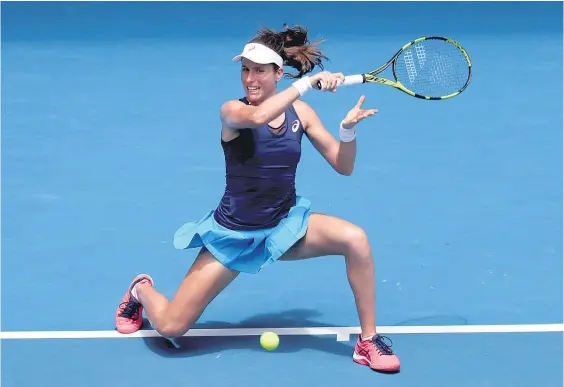  ?? Pictures / AP ?? Britain's Johanna Konta makes a forehand return to Russia's Ekaterina Makarova during their fourth round match at the Australian Open.