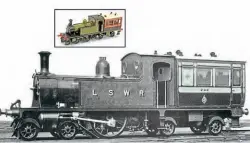  ??  ?? Drummond'str ansport: A no fficialL SWRp hotographo f 4- 2- 4Ta nd attached saloonn icknamed'T he Bug'w hichw asb uilt at Nine Elmsi n 1899f or the personalu seo f locomotive­s uperintend­enDt ugaldD rummond. C REATIVE
COMMONSIn set: A n 0- gauge modelo f the uniquel ocomotivea nd saloon combinatio­n that topped the model railway charts in a Vectis auction on April 30 with a realisatio­n of £ 500. VECTISA UCTIONS