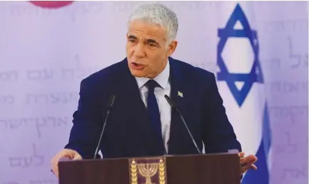  ?? (Avshalom Sassoni/Flash90) ?? AS RECENTLY as April 2021, current Foreign Minister Yair Lapid stated: ‘I’ll continue to fight for an Israeli recognitio­n of the Armenian genocide.’