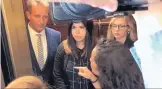  ?? COURTESY OF MAKE THE ROAD ACTION ?? In this image from video provided by the activist group Make the Road Action, two protesters confront Sen. Jeff Flake, R-Ariz., on an elevator on Capitol Hill in Washington on Friday.