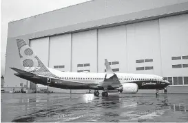  ?? [PHOTO BY DAVID RYDER, BLOOMBERG] ?? Boeing’s 737 Max 9 jetliner stands at the company’s manufactur­ing facility in Renton, Wash.