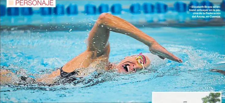  ?? Fotos: xavier caivinagua para el comercio y confederac­ión panamerica­na de triatlón ?? • Elizabeth Bravo se entrenó anteayer en la piscina de la Federación del Azuay, en Cuenca.