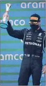  ?? (AFP) ?? Valtteri Bottas celebrates on the podium after the Spanish Formula One Grand Prix race on Sunday.