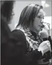  ?? [BROOKE LAVALLEY/ DISPATCH] ?? Edith Espinal wipes away a tear while sharing her story during a discussion with other sanctuary locations in the United States, while at the Columbus Mennonite Church. Espinal, who faces deportatio­n, has sought sanctuary at the church for 110 days as...