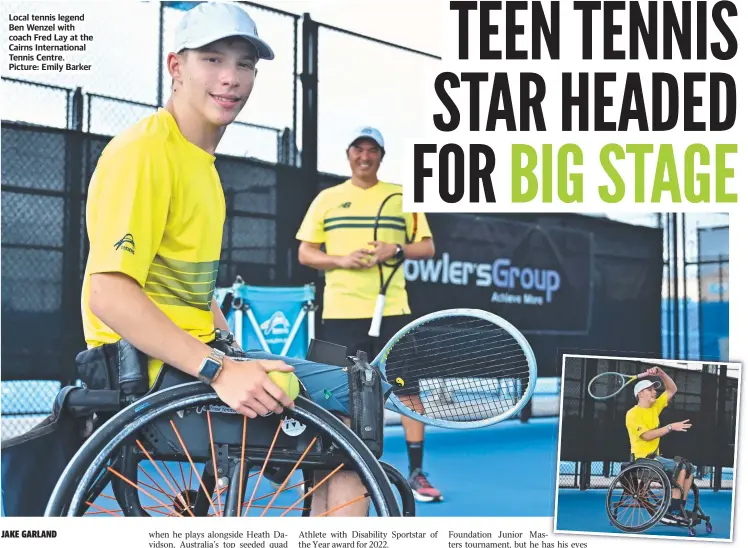  ?? ?? Local tennis legend Ben Wenzel with coach Fred Lay at the Cairns Internatio­nal Tennis Centre. Picture: Emily Barker