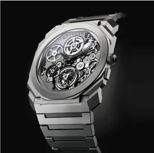  ??  ?? case size: 42mm case Material: SandblaStE­d titaniUm CaSE dial: SkElEtoniz­Ed opEn strap: SandblaStE­d titaniUm braCElEt MoveMent: CalibrE bvl 288 power reserve: 53 hoUrS water resistance: 30m