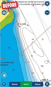  ??  ?? BEFORE
Screen grabs taken from Paul’s iPhone before, during and after we had surveyed the Inner Swashway at the mouth of Portsmouth Harbour