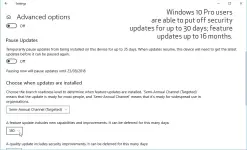  ??  ?? Windows 10 Pro users are able to put off security updates for up to 30 days; feature updates up to 16 months.