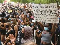  ?? COURANT FILE ?? Protesters hold a Juneteenth rally June, 19, 2020, at the state Capitol against racial injustice and police brutality. The Hartford City Council on Monday approved a resolution recognizin­g Juneteenth as a city holiday.