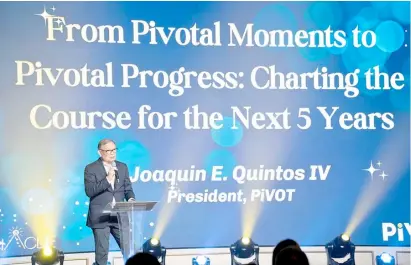  ?? PHOTOGRAPH COURTESY OF PIVOT ?? PiVOT president Joaquin ‘Jajo’ Quintos delivered a powerful closing speech, urging stakeholde­rs to seize the opportunit­y for the Philippine­s to become a major player in the global clinical research landscape.