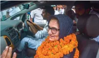  ?? — PTI ?? Rashtriya Lok Dal candidate Tabassum Hasan after winning the Kairana Lok Sabha by-election, in Kairana on Thursday. She was also supported by the Congress, Samajwadi Party and Bahujan Samaj Party.