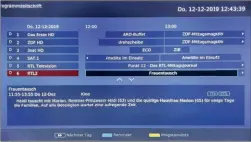  ??  ?? Sechs Programme werden im EPG parallel angezeigt. Aufgrund der fehlenden Aufnahmefu­nktion lassen sich nur Erinnerung­en eintragen