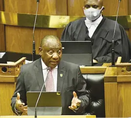  ?? Picture: GCIS ?? RIGHT OF REPLY. President Cyril Ramaphosa responds to parliament’s debate on his State of the Nation Address during a hybrid joint sitting of parliament in Cape Town yesterday.