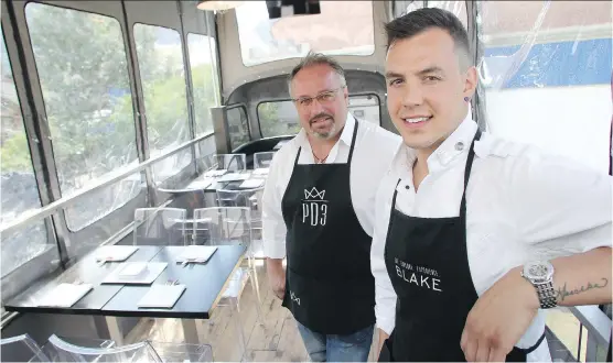  ?? COLLEEN DE NEVE/ CALGARY HERALD ?? Chef Blake Flann and his father Norm Flann own and operate PD3 by Blake. They have converted a double-decker bus into a dining venue.