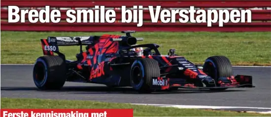  ?? FOTO HBVL ?? Max Verstappen voelt zijn nieuwe RB15 aan de tand.Beneden links: overleg met teammaat Pierre Gasly. Beneden rechts: ook Lewis Hamilton test zijn nieuwe machine.