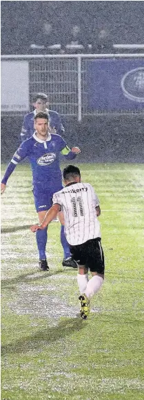  ??  ?? Ian Traylor opens the scoring for Merthyr against Stratford