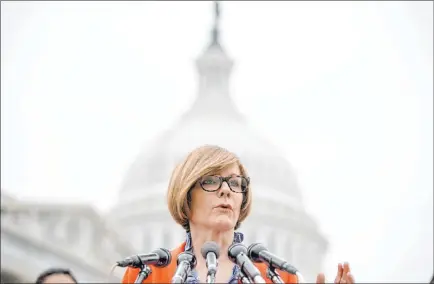  ?? Andrew Harnik The Associated Press ?? Rep. Susie Lee, D-nev., speaks at a news conference on Capitol Hill in Washington in 2019. With Nevadans confrontin­g an especially harsh economic toll from the coronaviru­s shutdown, Lee is calling for agreement on a new federal assistance package.