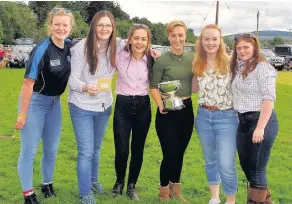  ??  ?? Winners Kirkmichae­l Beginners won the Ivy Bailey Trophy in the ladies’ tug o’ war, beating Strathardl­e Inn 2-0, from left, Annie Winton (coach), Alaine Michie, Rachael Michie, Hannah Moore, Frankie Moore and Kaitlin Low