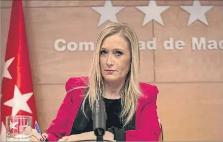  ?? SANTI DONAIRE / EFE ?? Cristina Cifuentes, ayer en la rueda de prensa del Consejo de Gobierno de la Comunidad de Madrid