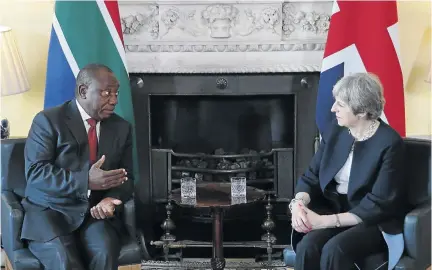  ?? /DANIEL LEAL-OLIVAS / AFP ?? President Cyril Ramaphosa and British Prime Minister Theresa May meet for bilateral talks at 10 Downing Street in central London, on Tuesday, on the sidelines of the Commonweal­th Heads of Government meeting.