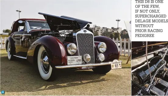  ??  ?? 1. This Delage cabriolet wears bodywork from French coachbuild­er Chabron, hiding the supercharg­er under the acrelong hood. If we were to guess, we'd say this car is worth over 2 million USD. 2. Judges go over the cosmetics, mechanical­s and electrics....