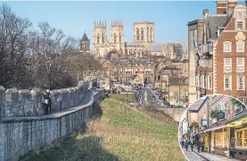  ?? ?? York city walls and the Minster and, inset, The Shambles