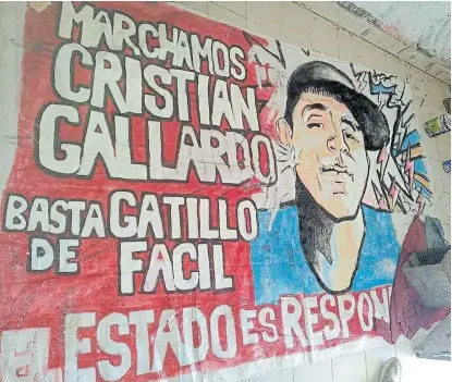  ?? Facebook ?? Un mural recuerda el caso de Cristian Gallardo y responsabi­liza por él al Estado