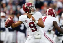  ?? BUTCH DILL — THE ASSOCIATED PRESS FILE ?? Alabama quarterbac­k Bryce Young (9) throws a pass against Auburn during the first half of an NCAA college football game, Nov. 27in Auburn, Ala.